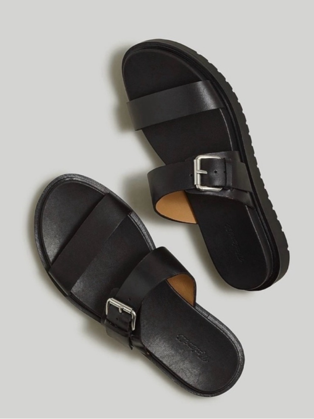 Madewell Black Double-Band Buckle Slide Sandals